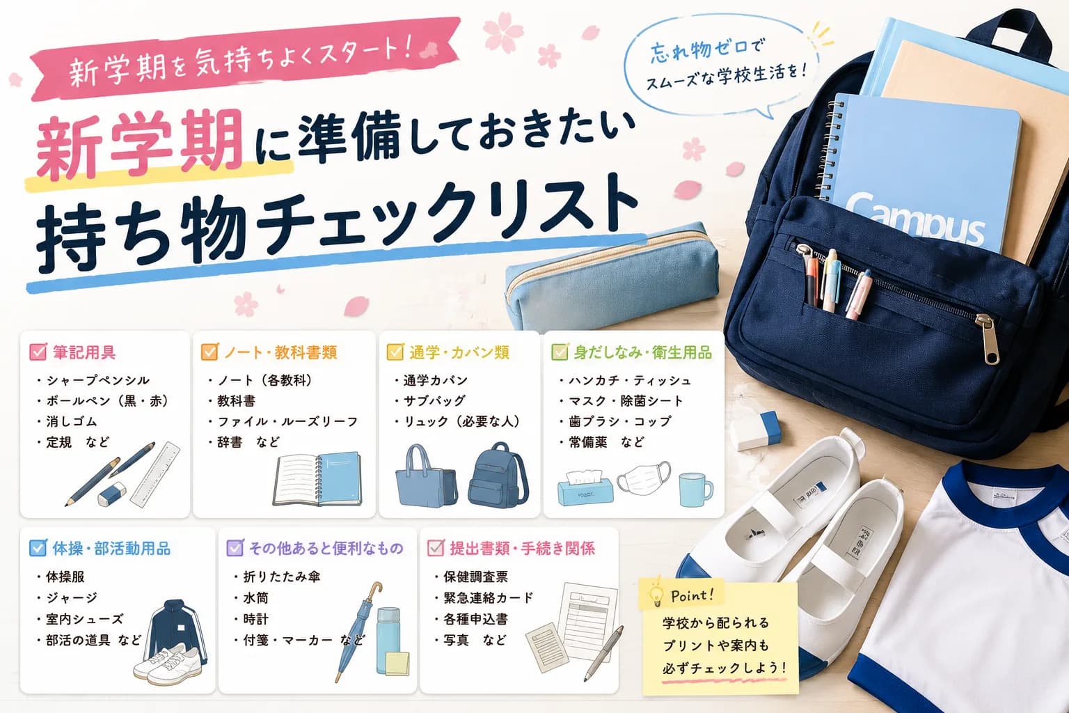 新学期に準備しておきたい持ち物チェックリストのアイキャッチ画像