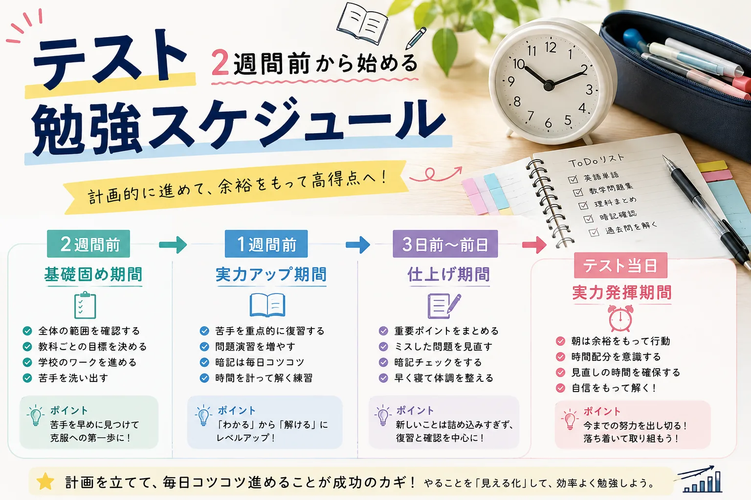 テスト2週間前から始める勉強スケジュールのアイキャッチ画像